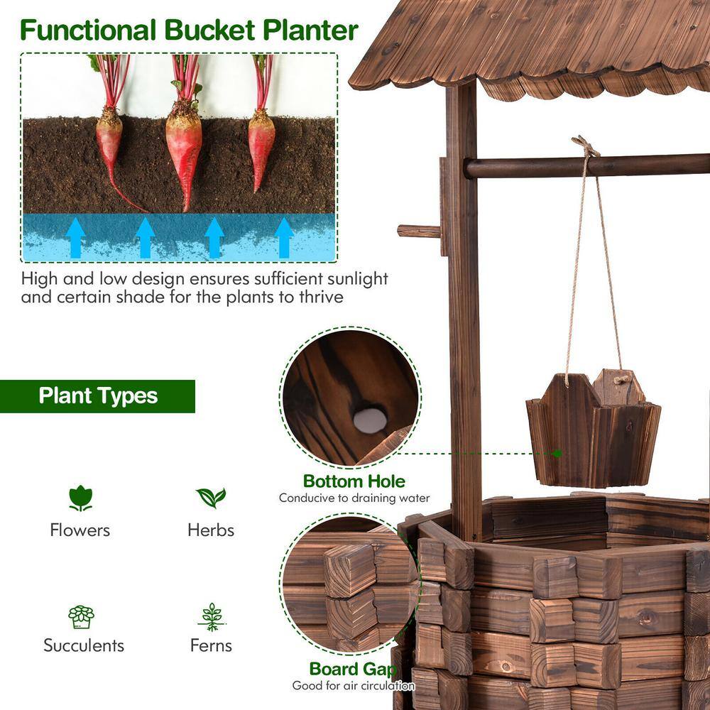 Costway Outdoor Fir Wishing Well Bucket Flower Plants Planter Patio Garden Home Decor OP3047