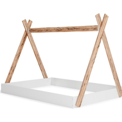 Signature Design by Ashley Piperton Contemporary Youth Tent Bed Frame, Full, Natural Wood & White