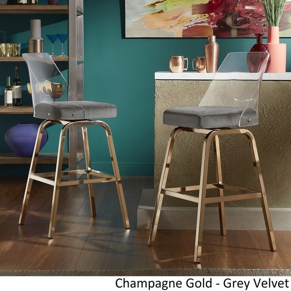 Lennox Velvet Bar Height Swivel Stools (Set of 2) by iNSPIRE Q Bold