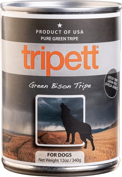 PetKind Tripett Green Bison Tripe Grain-Free Canned Dog Food， 12.8-oz， case of 12