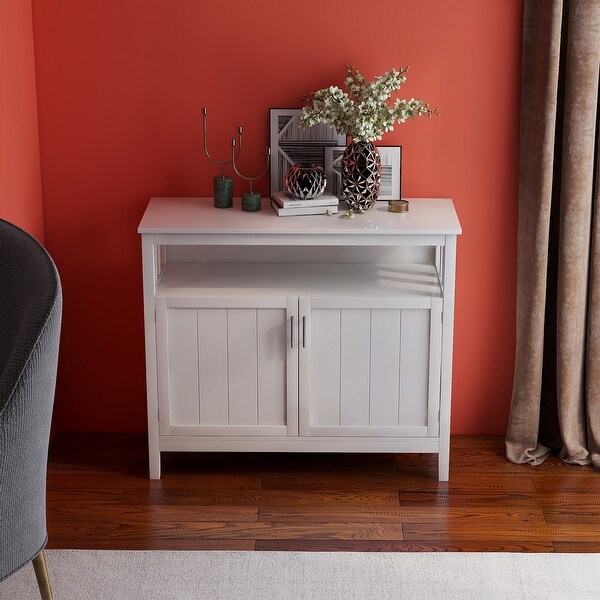 Wood Sideboard Storage Cabinet with Open Storage Shelf， Adjustable Shelf and Metal Handles