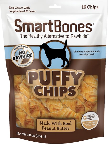 SmartBones Puffy Chips Real Peanut Butter Dog Treats， 16 count