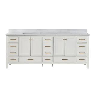 ROSWELL Shannon 84 in. W x 22 in. D 33.9 in. H Bath Vanity in White with White Composite Stone Top 885084-WH-WSN