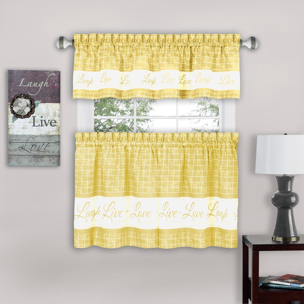 Live Laugh Love 3 Piece Kitchen Curtain Set  Tiers 58x36  Swag 58x14 Inches   58x36