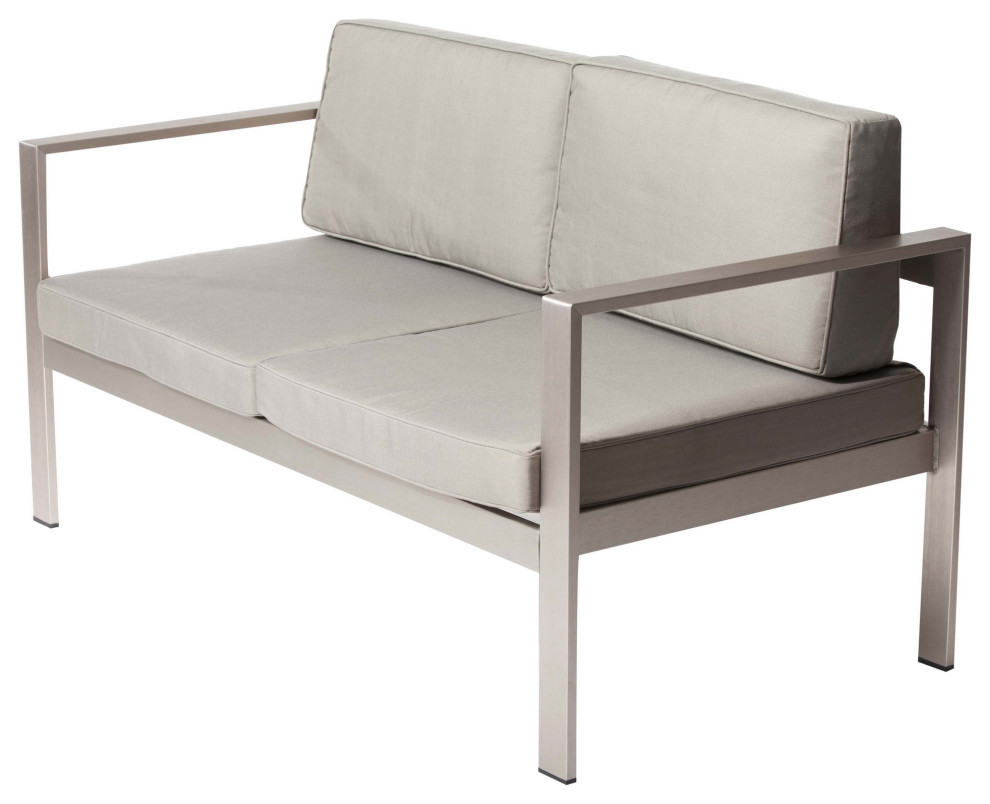 Benzara BM287832 Sofa  Sleek Silver Aluminum Frame  Water Resistant Cushions   Contemporary   Outdoor Sofas   by Uber Bazaar  Houzz