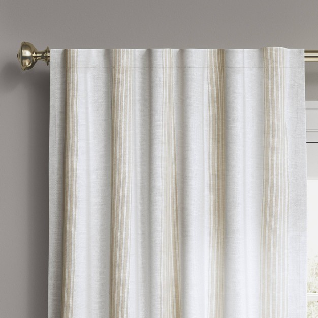 Blackout Block Striped Window Curtain Panel White beige