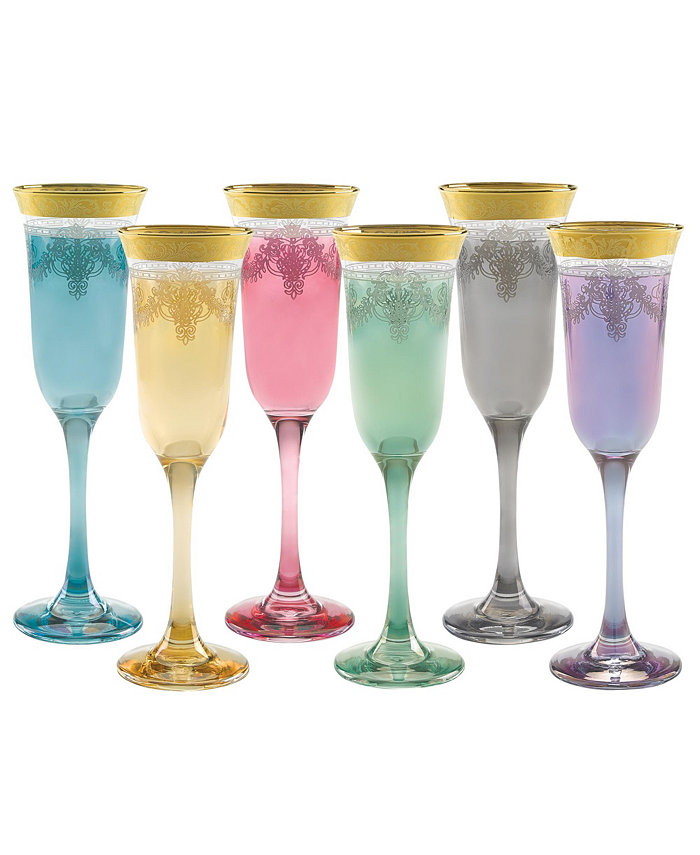 Lorren Home Trends Multicolor Flutes with a with Gold Band Set of 6