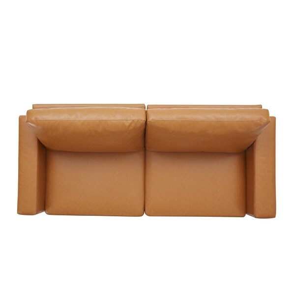 3 Seat Sofa PU Leather Upholstered Couch Modern Removable Cushions Sofa with Square Arms Sofa and Wood Legs for Living Room