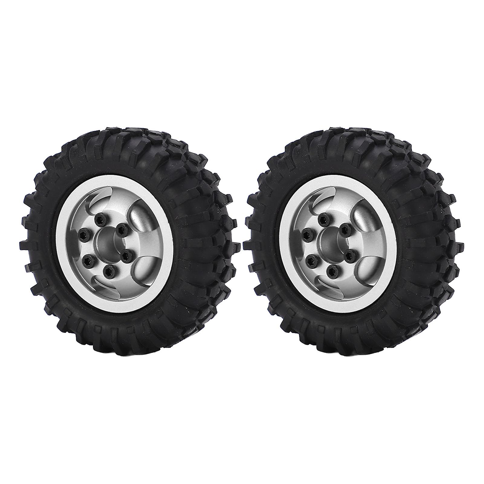 2pcs/set 55mm Metal Wheel Rims Tires Set For Axial Scx24 1/24 Rc Car Wheel Rim Rubber Tyresilver