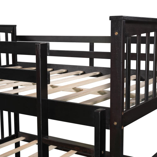 Churanty Wooden Full Over Full Bunk Bed with Safety Guardrail and Sturdy Ladder for Bedrooms Guest Rooms Dorms,Espresso