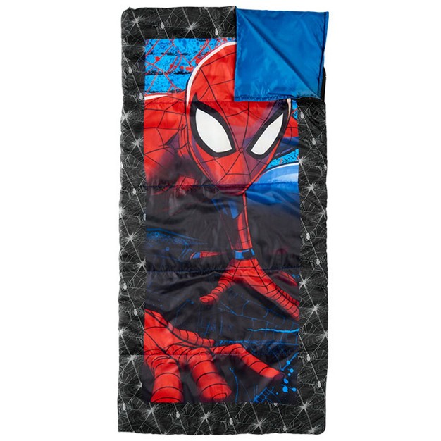 Exxel Marvel Spiderman Superhero Kids Outdoor Youth Sized 2 Piece Camping Set With Matching Sleeping Bag And Carrying Backpack