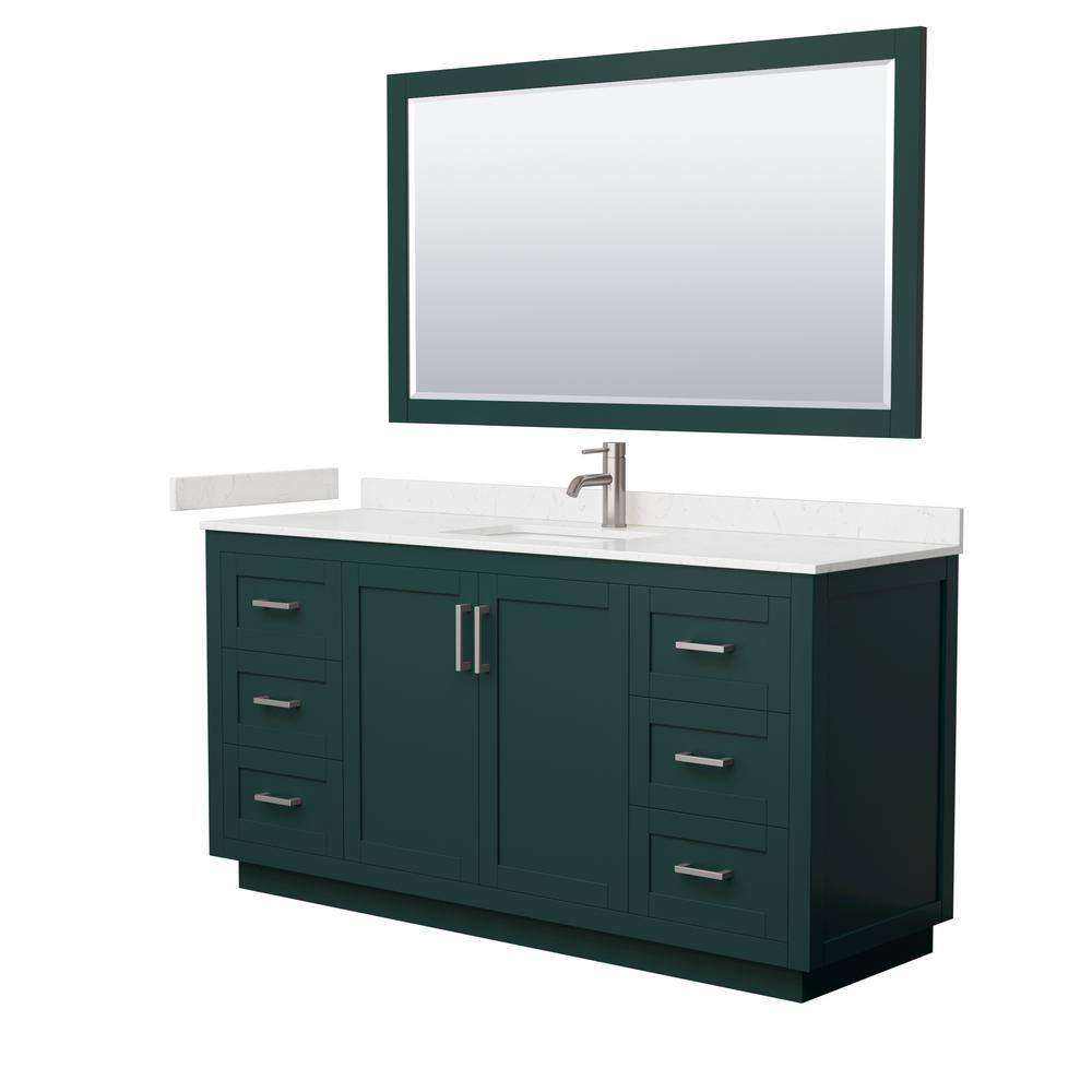 Wyndham Collection Miranda 66 in. W x 22 in. D x 33.75 in. H Single Sink Bath Vanity in Green with Carrara Cultured Marble Top and Mirror WCF292966SGEC2UNSM58