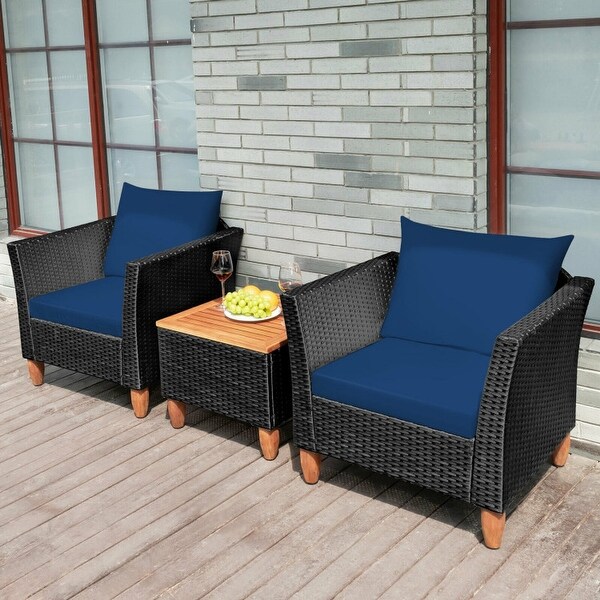 3 Pieces Patio wicker Furniture Set with Cushion