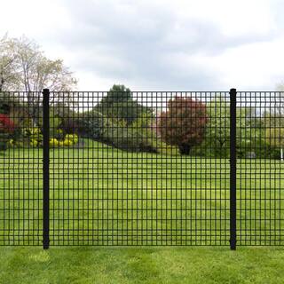 FORGERIGHT 86 in. x 5 ft. H Deco Grid Black Steel Fence Post with Cap 868028