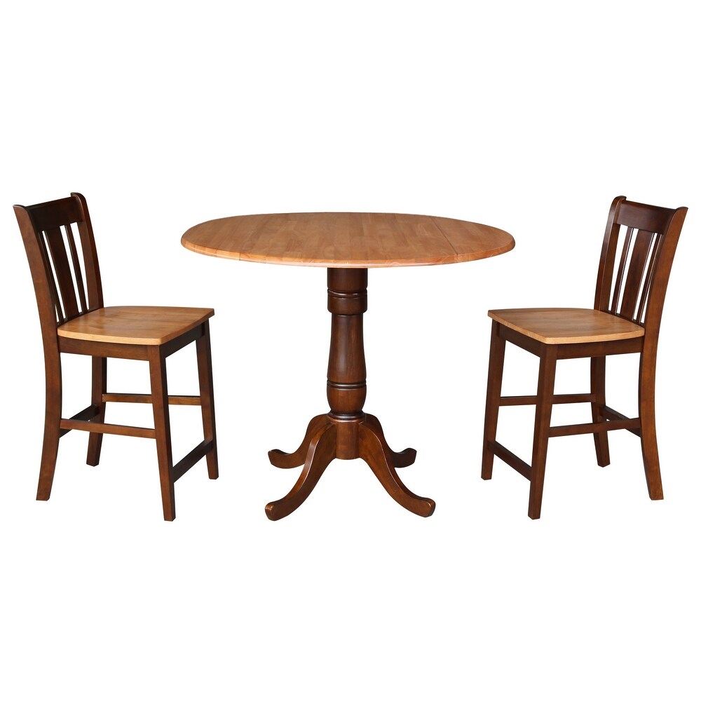 42 in. Round Dual Drop Leaf Counter Height Dining Table with 2 Splatback Stools   3 Piece Set