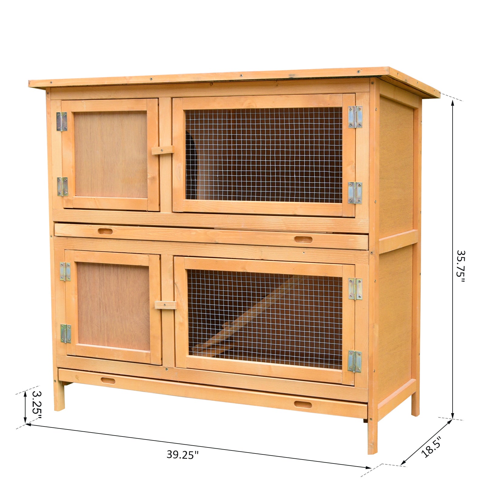 Pawhut Solid Wood Rabbit/Bunny Hutch with 2 Large Main Rooms， Yellow