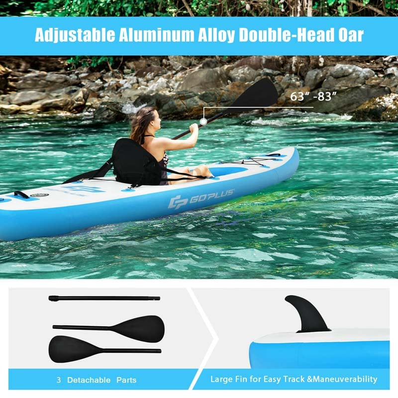 11FT Inflatable Kayak Canoe Boat Raft with Adjustable Aluminum Oars, Portable Recreational Rowboat Set