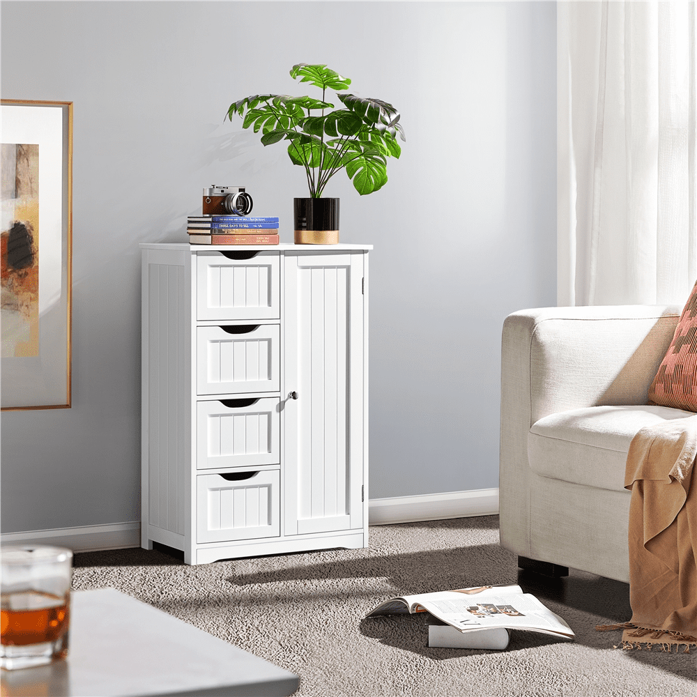 Wooden Bathroom Floor Cabinet Free Standing Storage Organizer White