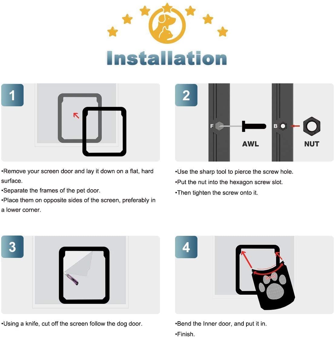 Ownpets Pet Lockable Flap Screen Doors， Magnetic Locking Sliding Square Plastic Dog Cat Small Gate