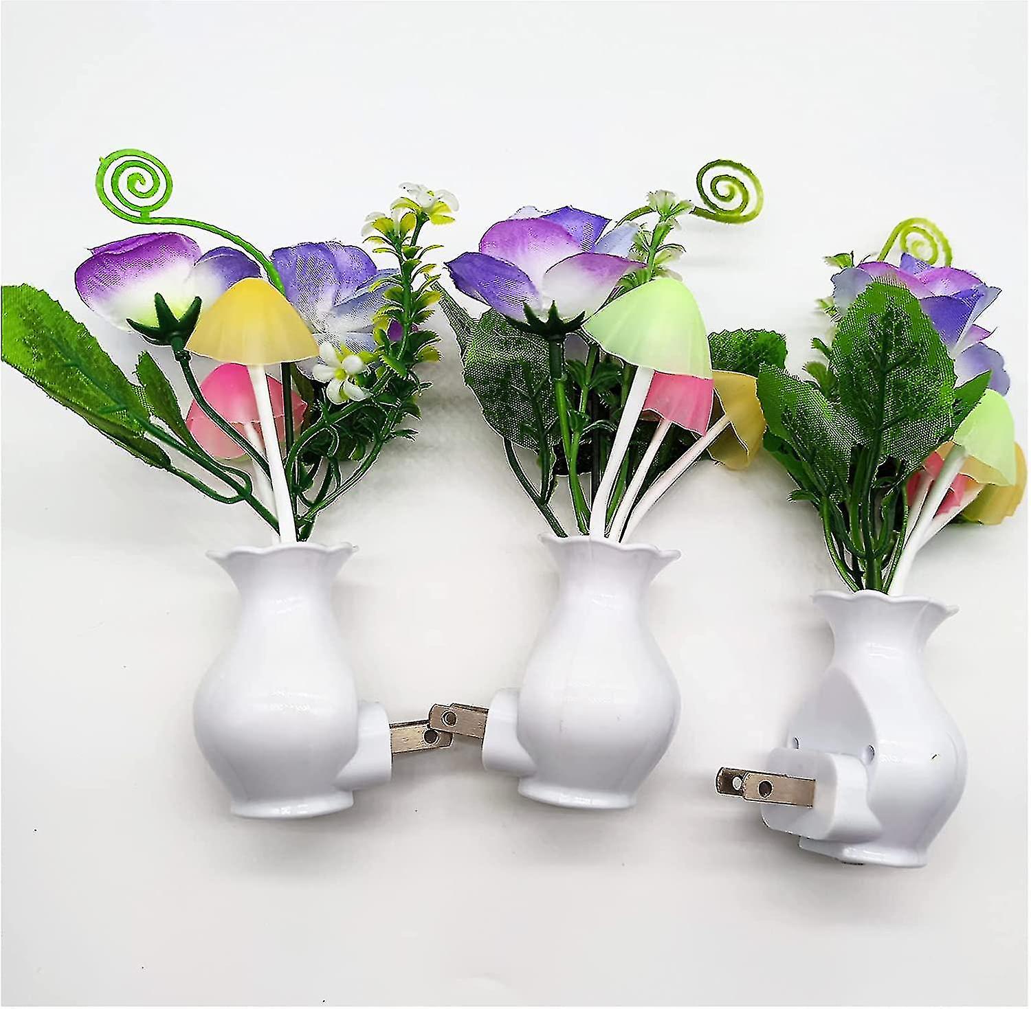 3pack Sensor Night Lights Plug Into Wall Rose Flower Light，liangnv Led Lamp Dream Nightlight Mushroo