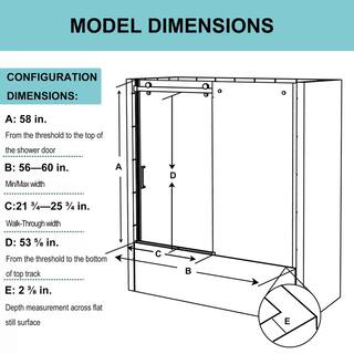 ES-DIY 56-60 in. W x 58 in. H Sliding Semi Frameless Tub Door in Chrome with Clear Glass KJFXSD5658CH08V1