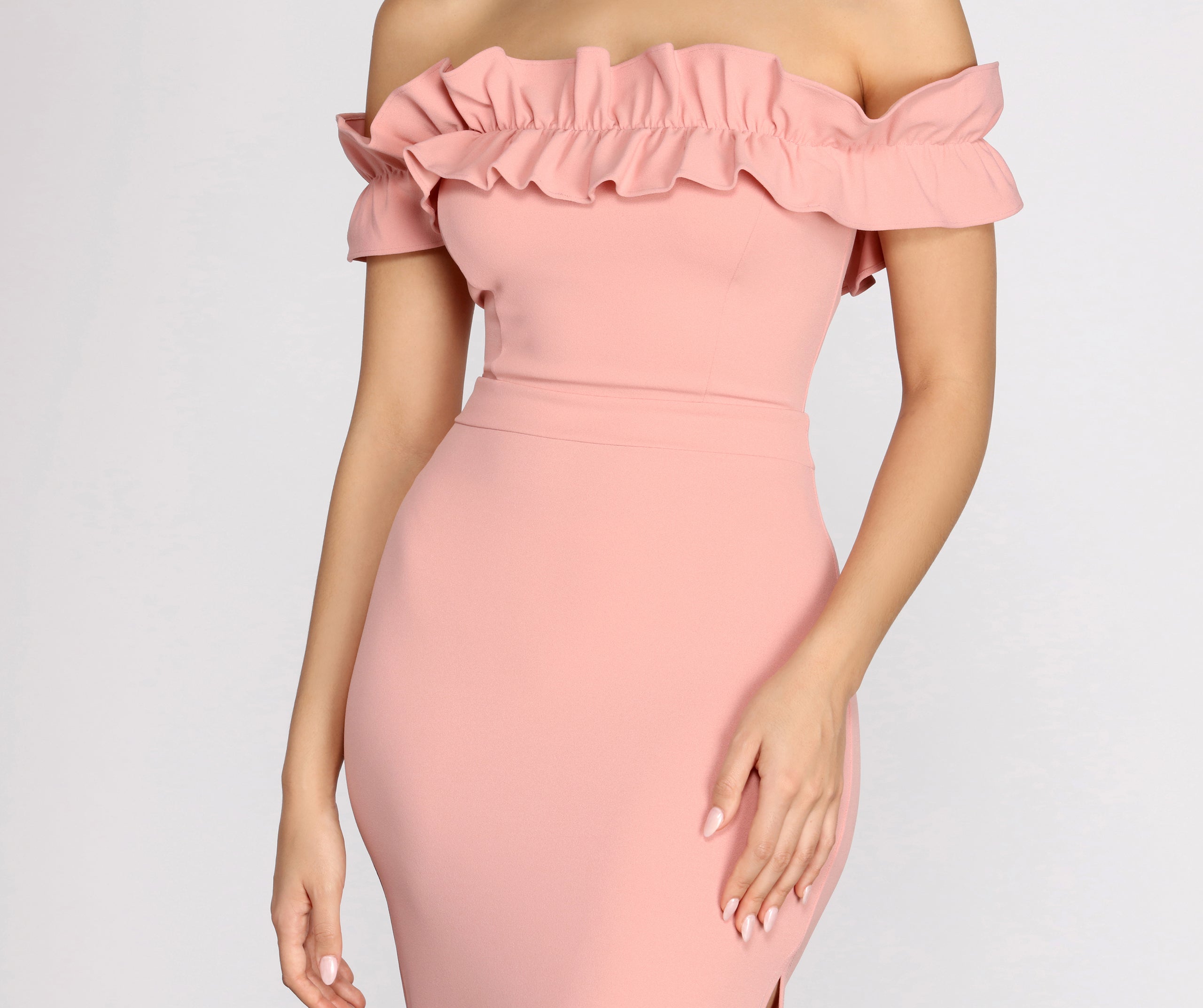 Colleen Ruffle Off Shoulder Crepe Dress