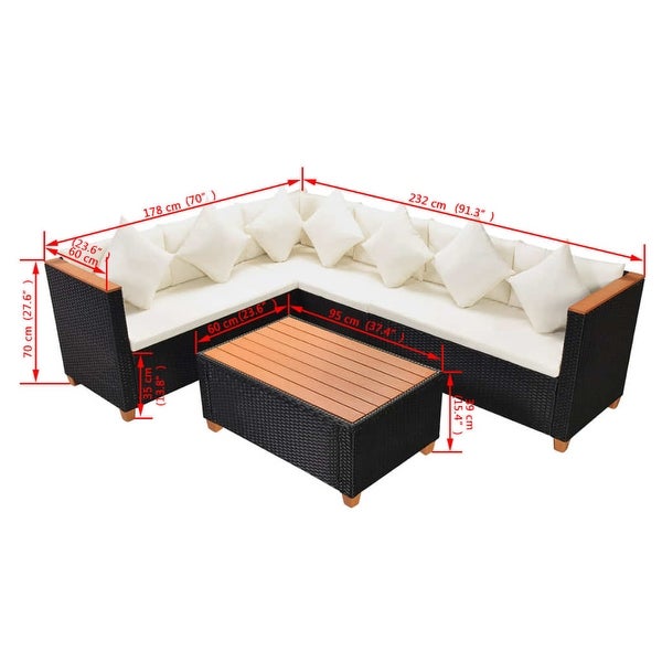 4 Piece Patio Lounge Set with Cushions Poly Rattan Black - Overstock - 36363442