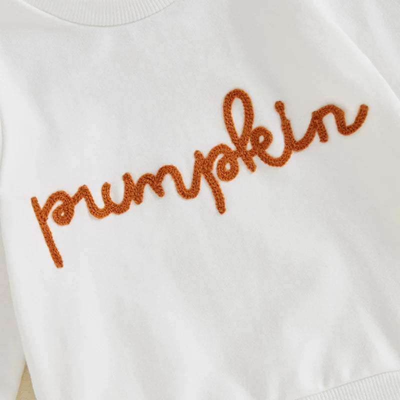 2024-05-17 Lioraitiin Toddler Boys Halloween Outfits Embroidered Letter Long Sleeve Sweatshirt Pumpkin Print Long Pants Fall Set