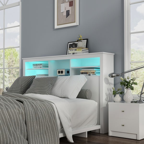 Queen Size Bookcase Headboard With A Hole For Passing Cords and Lights - - 34723807