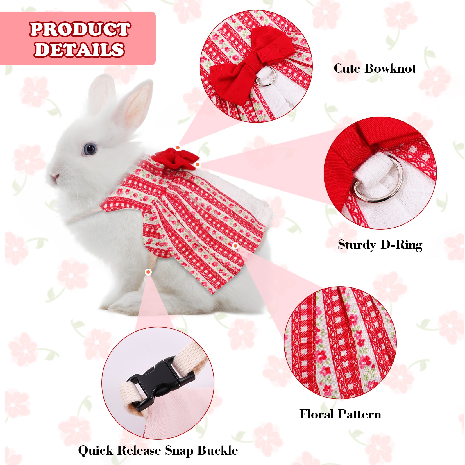 BRKURLEG Cute Bunny Rabbit Dress Clothes， Floral Small Animal Costume with Bowknot for Squirrel Mini Dog Chinchilla Ferret Hedgehog Guinea Pig， Small Pet Apparel Outfits for Party Daily Wear