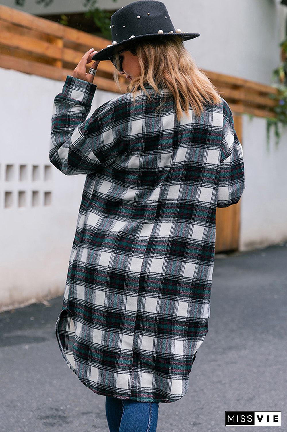 Plaid Long Length Open Button Jacket Coats