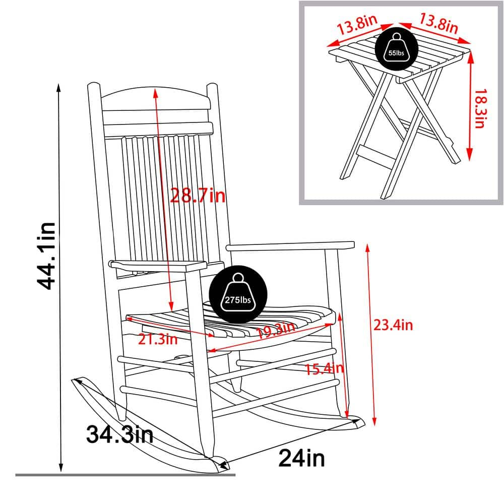 VEIKOUS Black 3-Pieces Wooden Patio Outdoor Rocking Chair Set rockerset-black