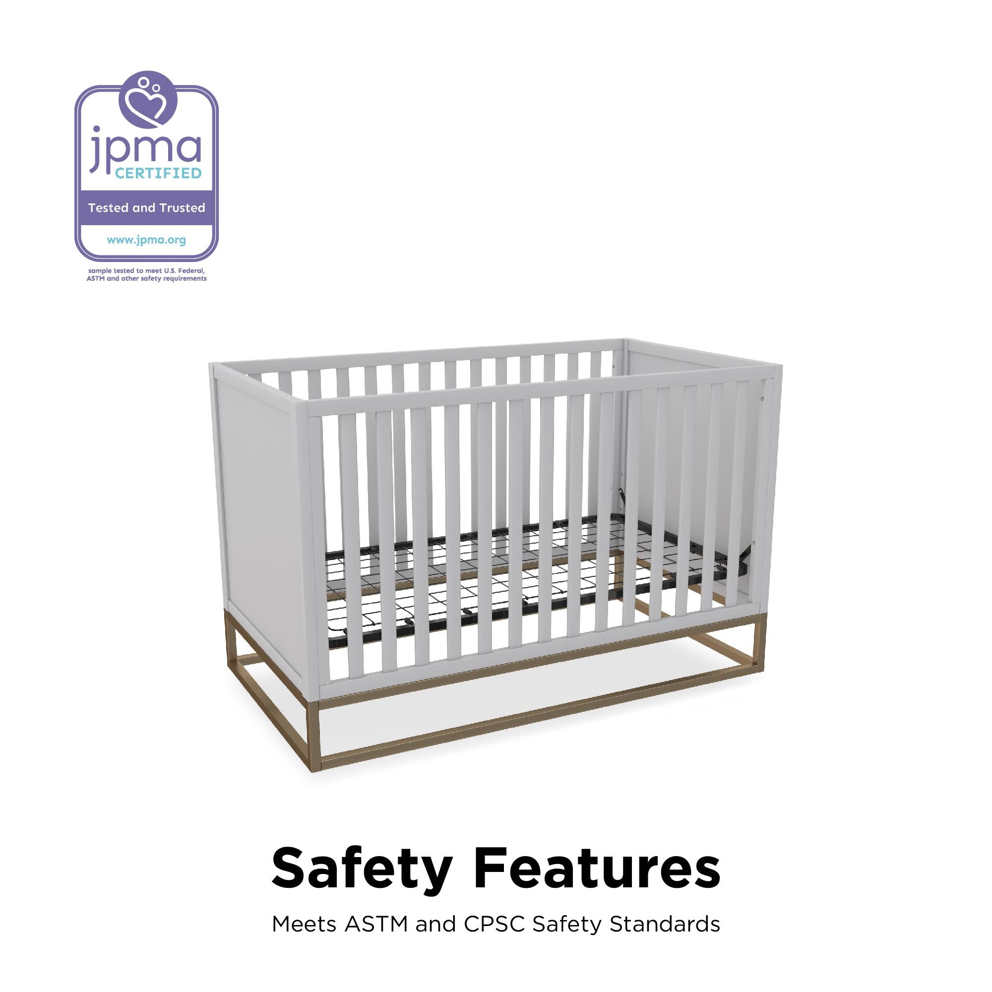 Little Seeds Haven 3 in 1 Convertible Wood Crib with Metal Base, Dove Gray with Gold Base