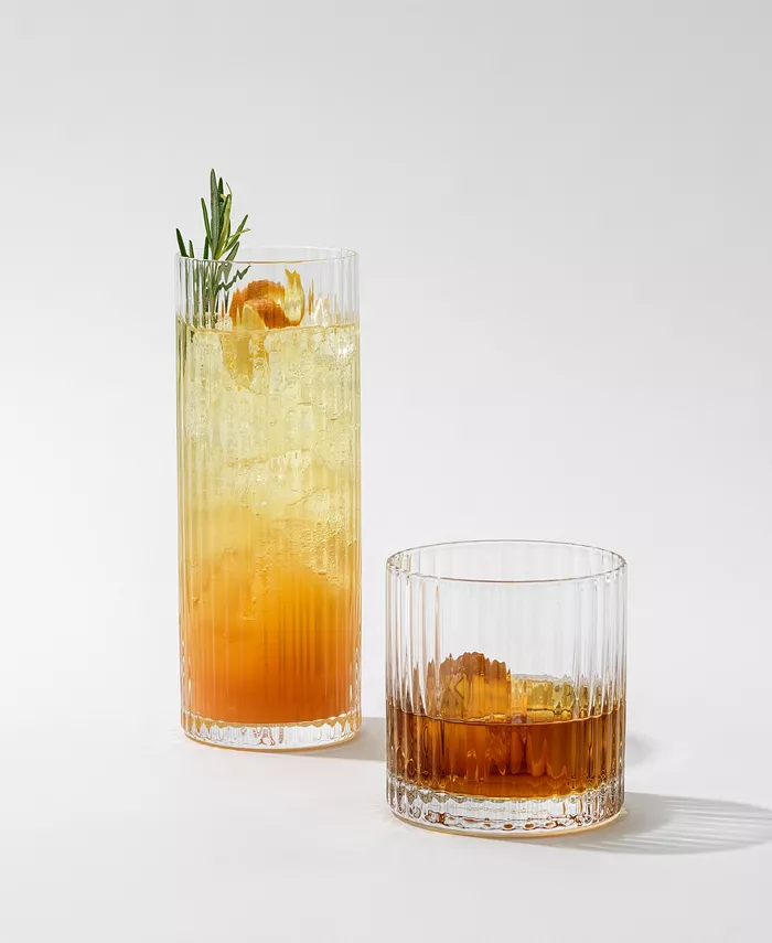 JoyJolt Elle Ribbed Double Old Fashioned Glass 10 Oz 2 Piece Set