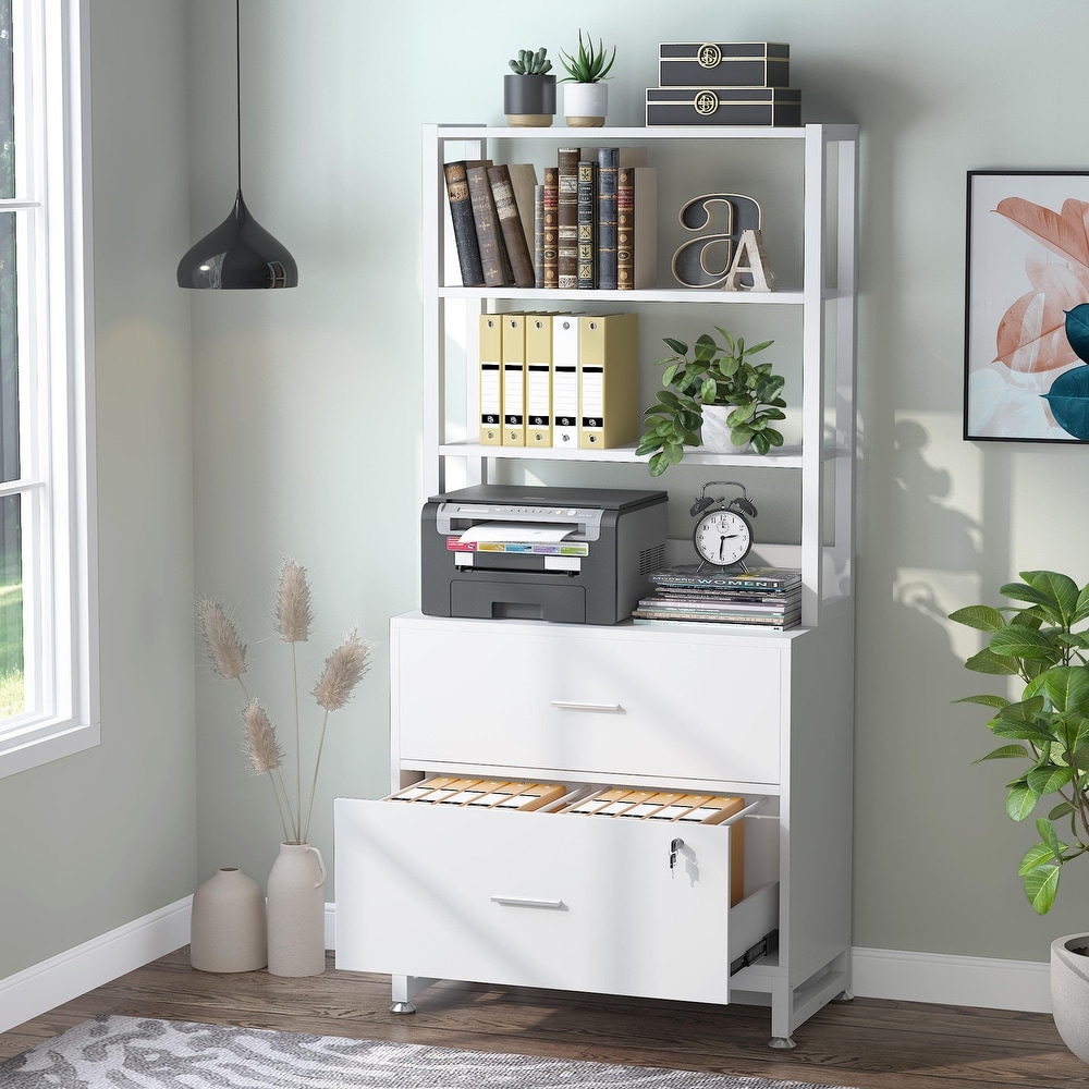 Bookshelf Bookcase with Open Storage Shelves 2 Drawer