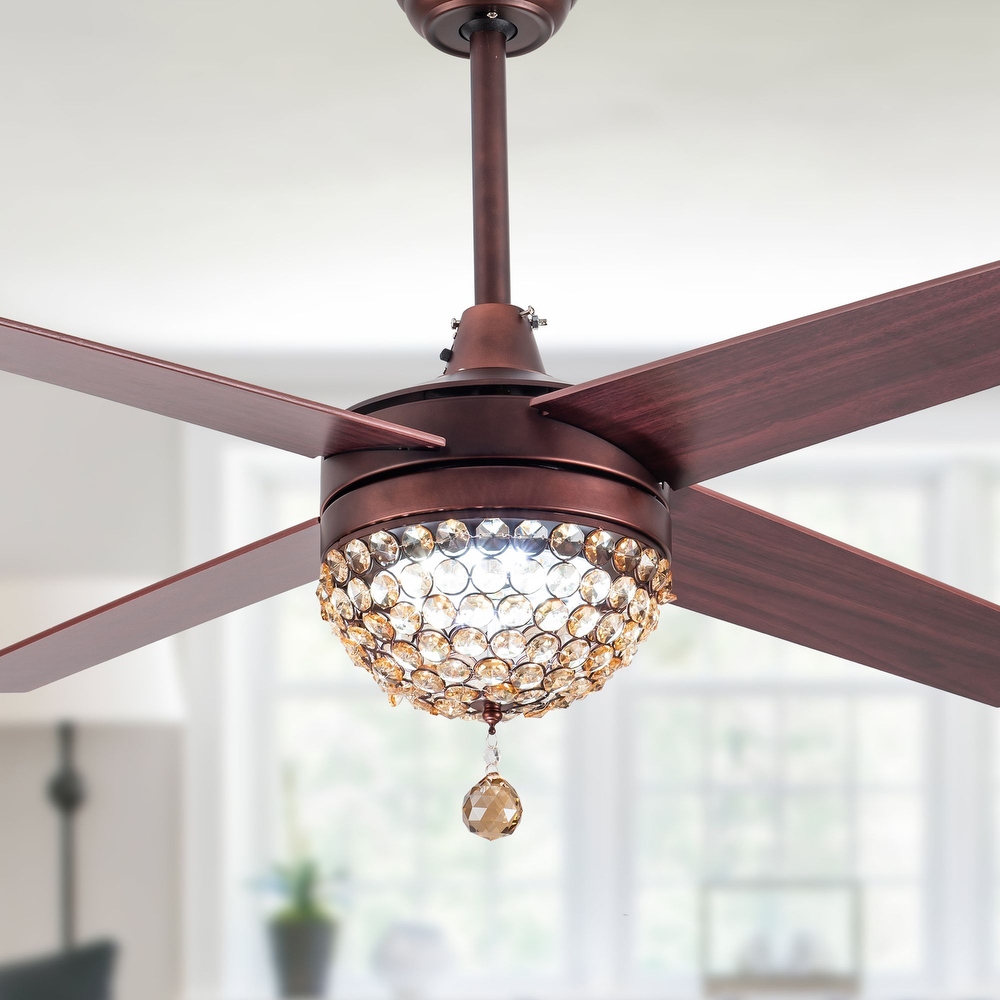 Oaks Aura 42in.Modern Revisable LED Glam Crystal Ceiling Fan with Light  Remote Control Included