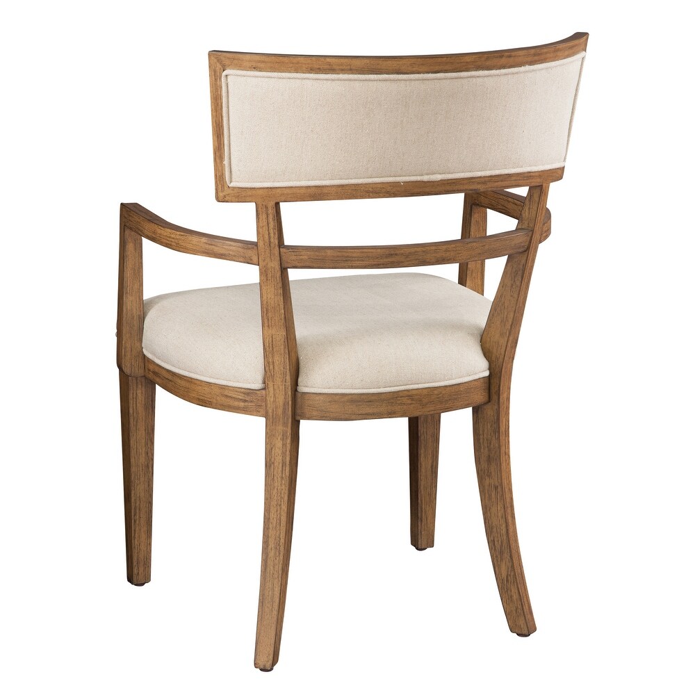 Solid Wood Ivory Linen Upholstery Dining Chair with Arms