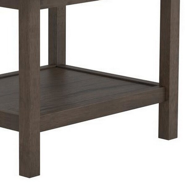 Rectangular Wooden Top End Table with 1 Hidden Drawer， Taupe Gray