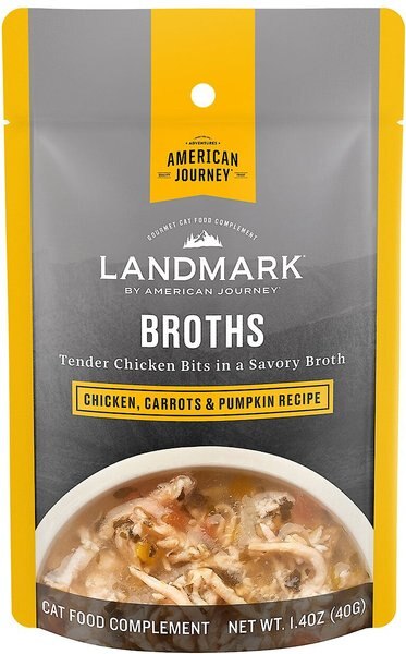 American Journey Landmark Broths Chicken， Carrots and Pumpkin Recipe Wet Cat Food Complement Pouches， 1.4 oz case of 16