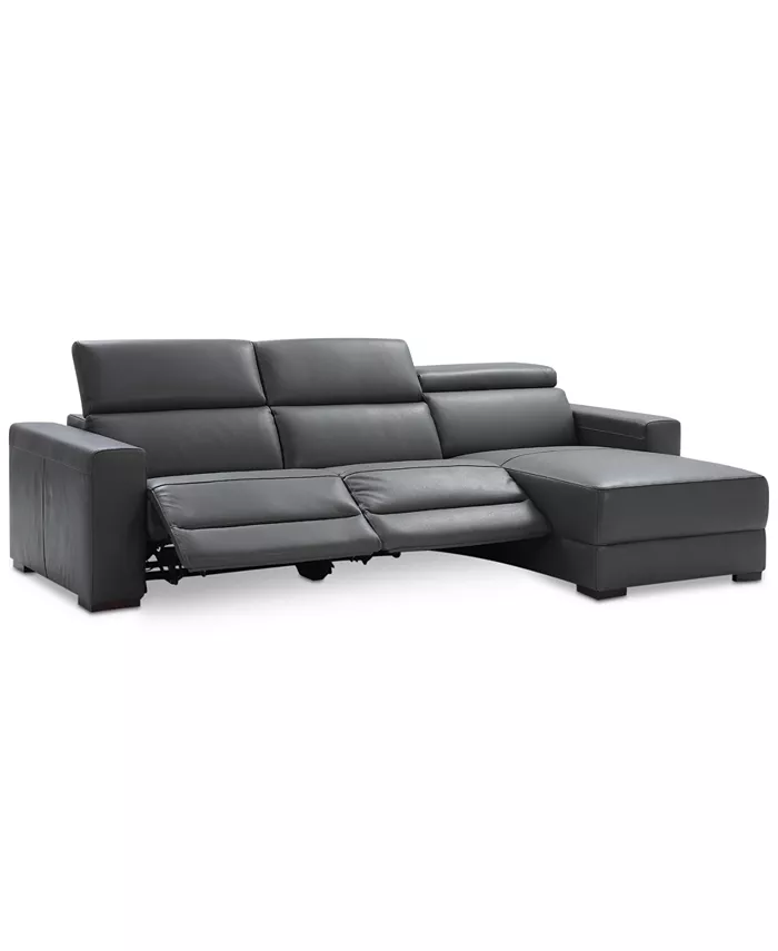 Furniture Nevio 115 3-pc Leather Sectional Sofa with Chaise 2 Power Recliners and Articulating Headrests