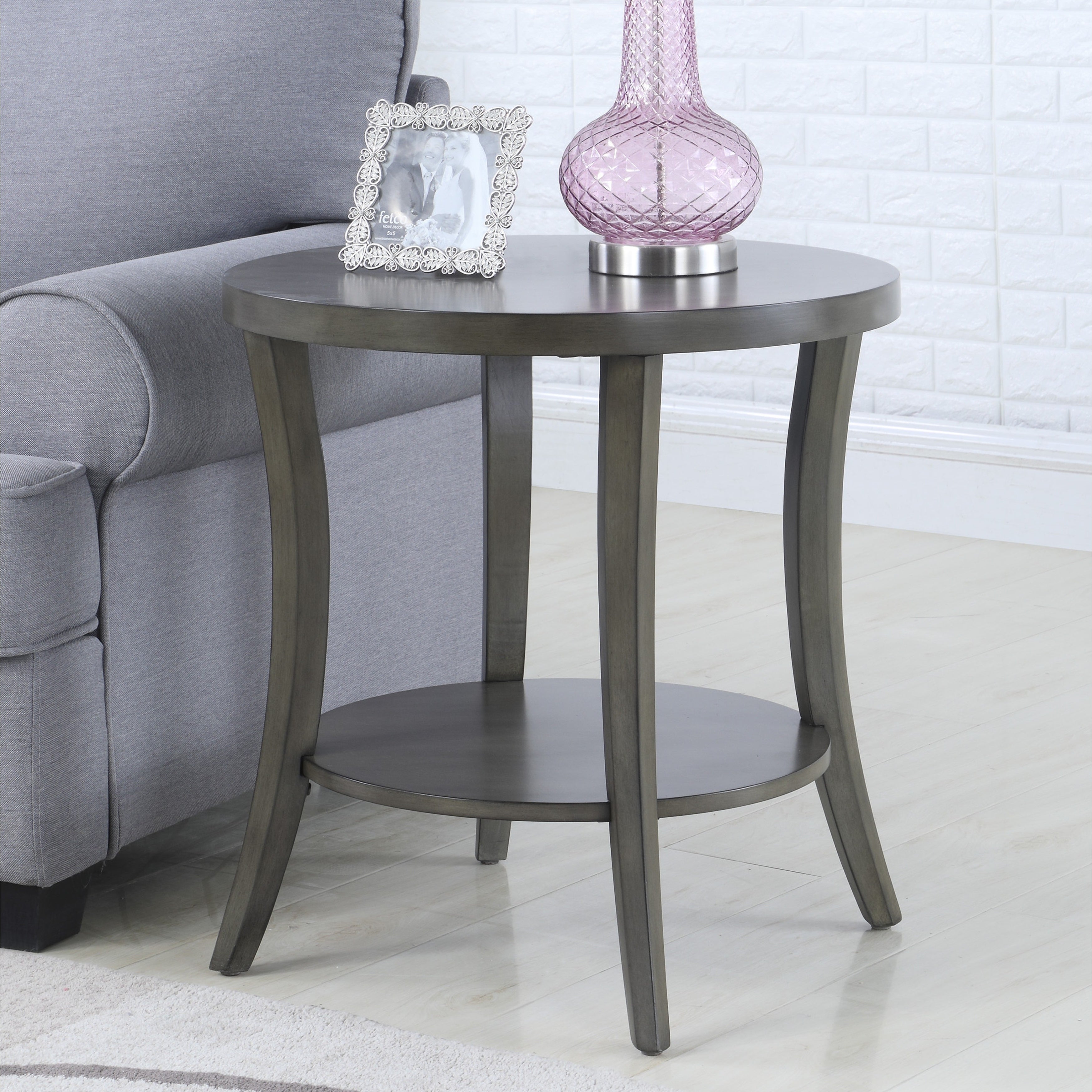 Roundhill Furniture Perth Contemporary Oval Shelf End Table， Gray