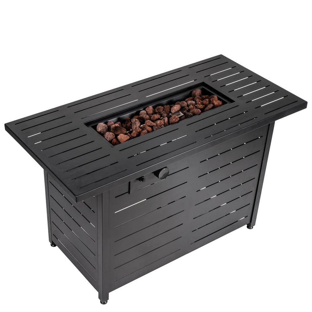 SUMOLULIFE 42 in L x 20 in W x 25 in H 50000 BTU Black Propane Fire Pits Steel Outdoor Tabletop with Lava Rocks