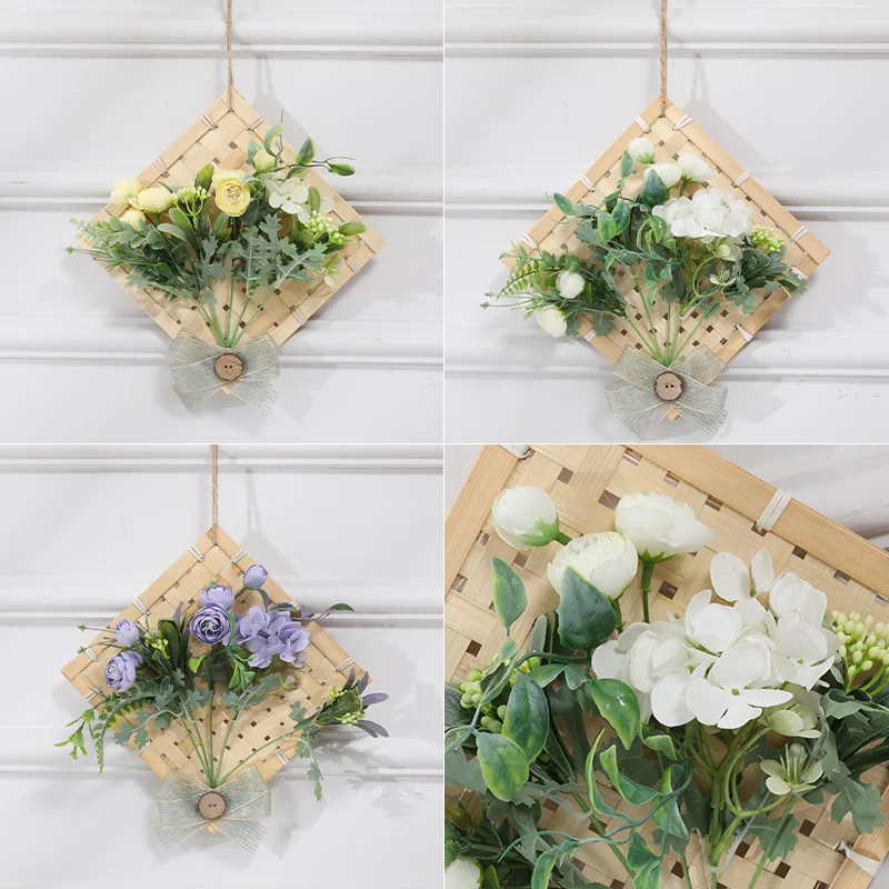 Spring Wreath Flower for Front Door Wreath Wall Hangings Artificial Flower Wall Door Garland Hanging Ornaments Decoration