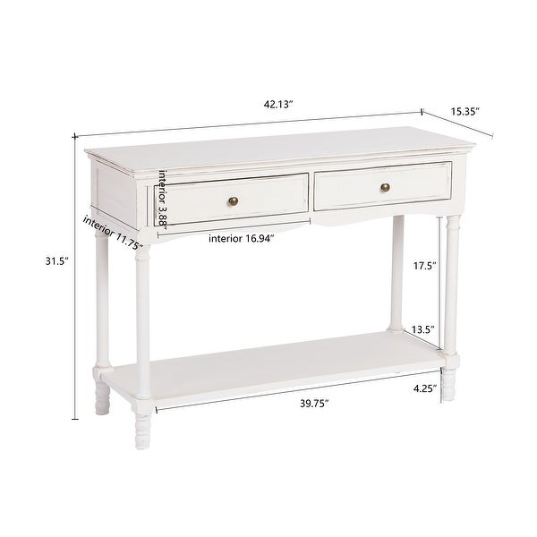 Distressed White Wood 2-Drawer 1-Shelf Console and Entry Table