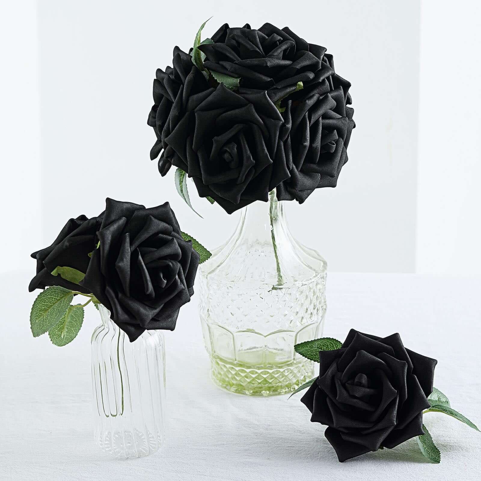 24 Roses Black Artificial Foam Flowers With Stem Wire and Leaves 5