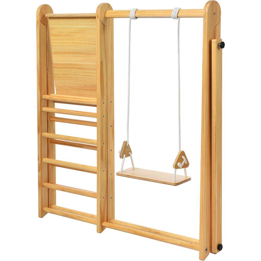 Wood Indoor Swing Set with Rock Climb Ramp for Toddlers LN20232279