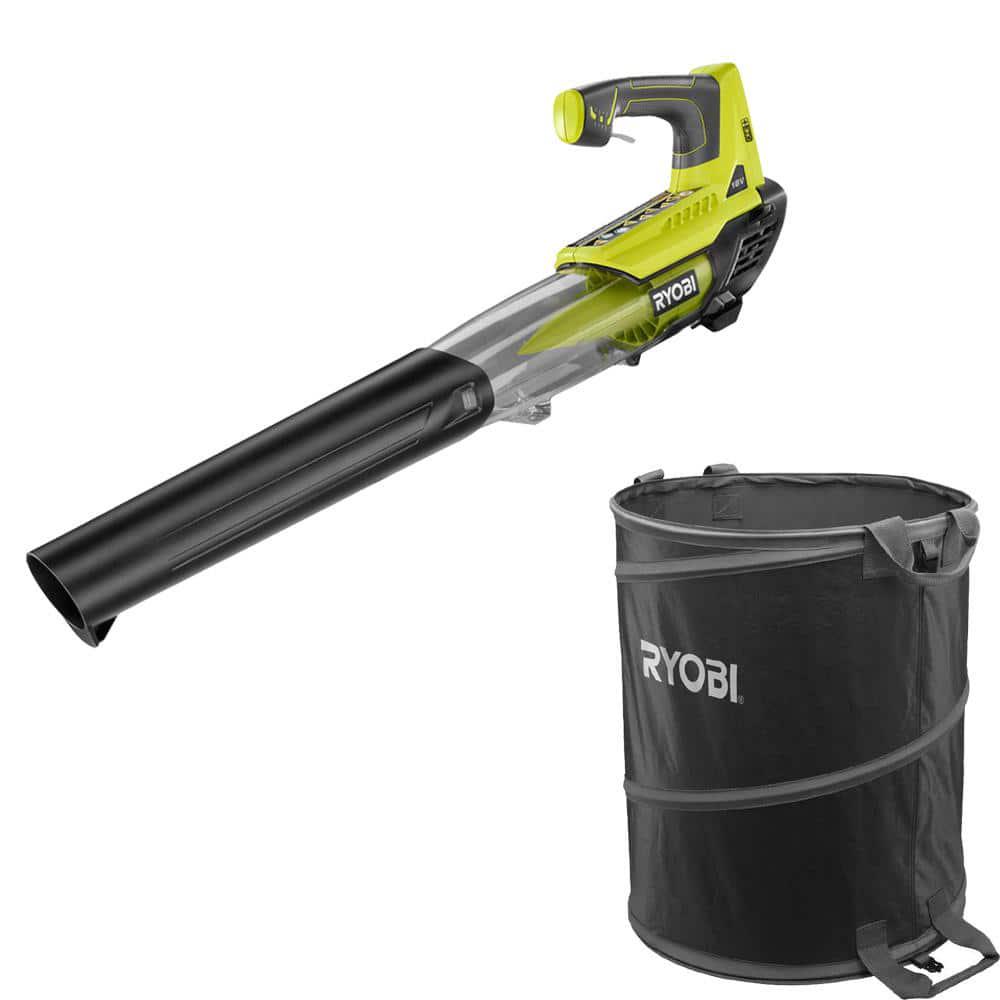 RYOBI ONE 18V 100 MPH 280 CFM Cordless Battery VariableSpeed Jet Fan Leaf Blower w Lawn and Leaf Bag