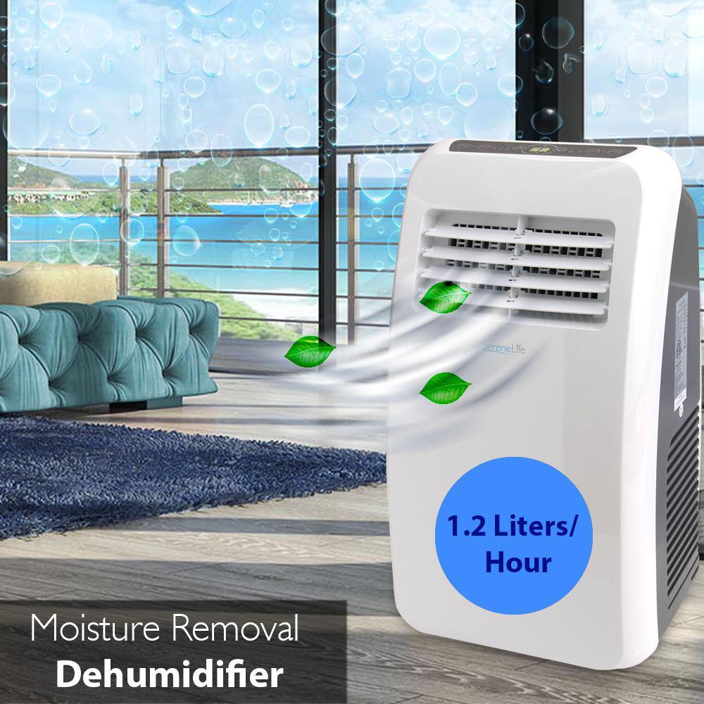 SereneLife 8000 BTU (4000 BTU DOE) Portable 3-in-1 Floor Air Conditioner with Dehumidifier in White for Rooms Up to 225 Sq. Ft SLPAC8