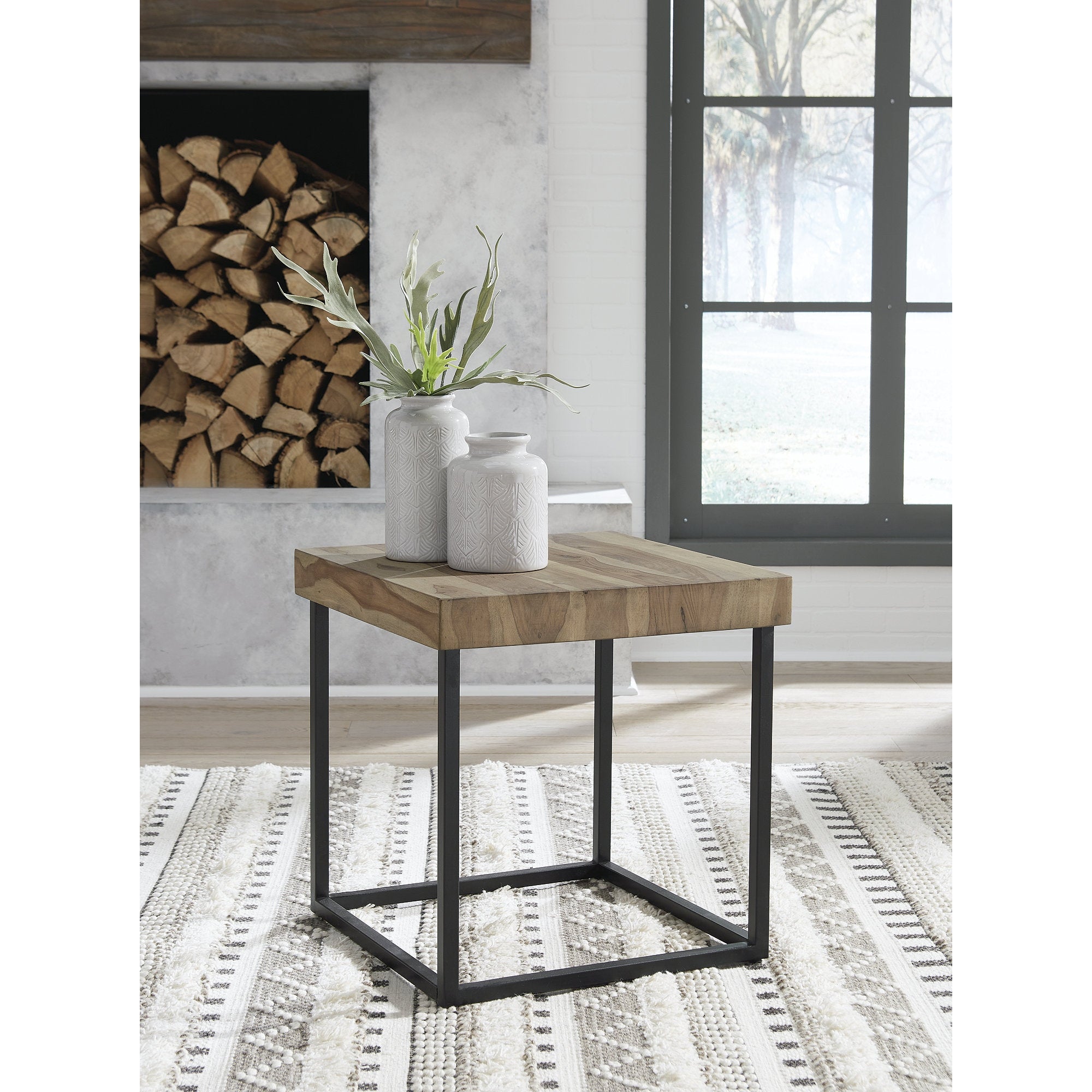 Signature Design by Ashley Bellwick Black/Natural Square End Table - 23