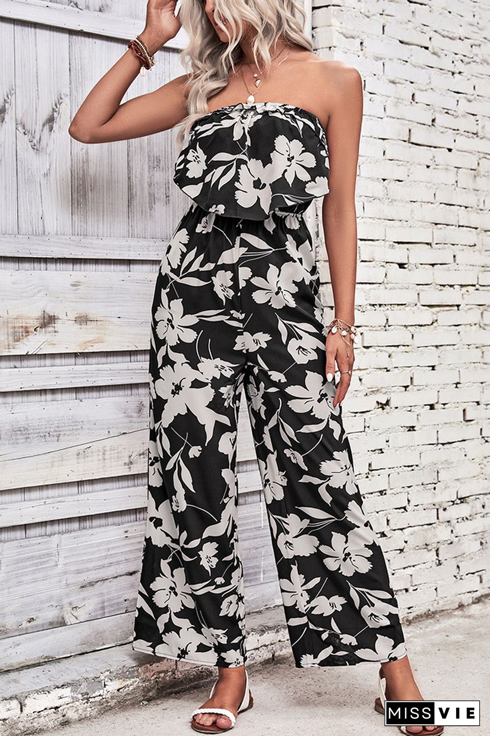 Strapless Ruffles Floral Jumpsuit